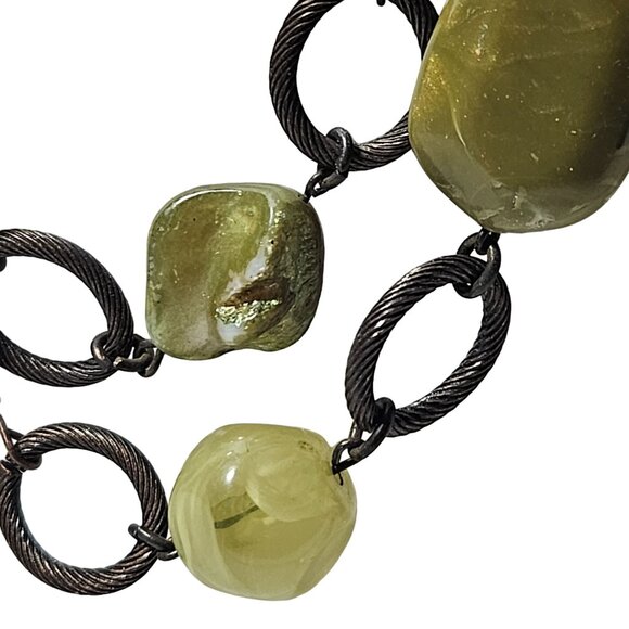 Vintage Green Multi Stone Metal Chain Link Statement Necklace Fashion Jewelry - Picture 4 of 7
